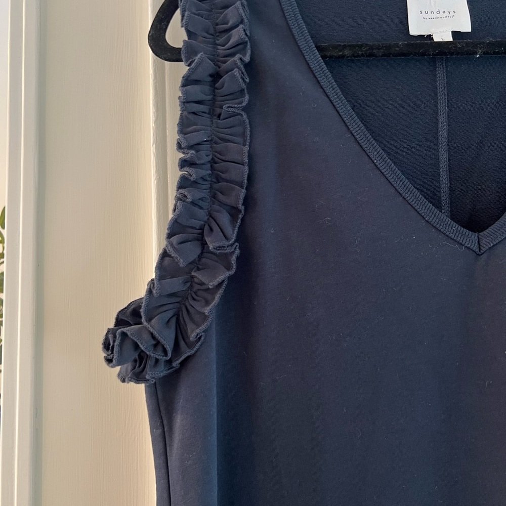 Anthropologie Sundays Shawn Mini Dress with Ruffle Trim in Navy - Picture 4 of 4